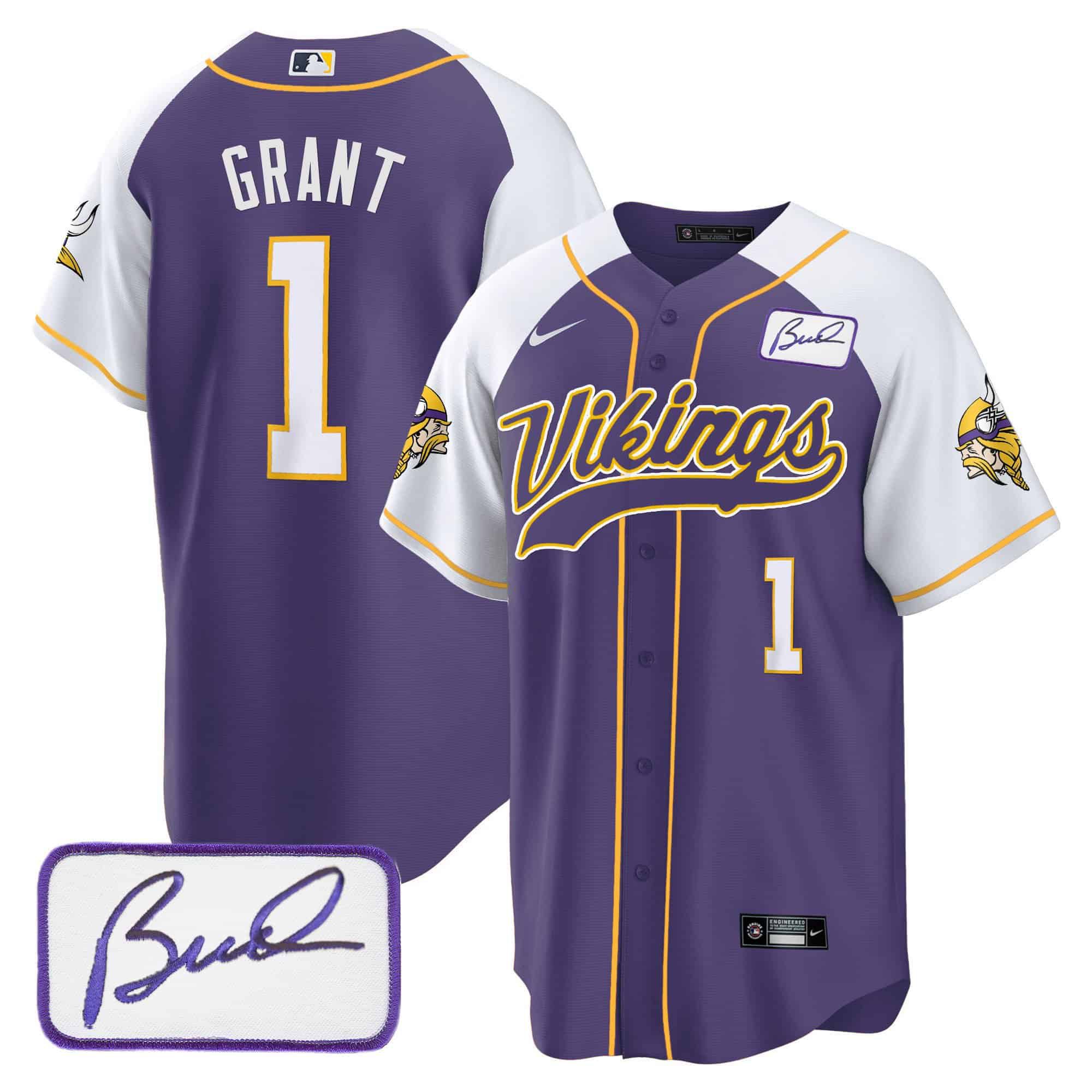 Men Minnesota Vikings #1 Grant Purple 2024 Nike Bud Grant Patch Classic Baseball NFL Jersey->indianapolis colts->NFL Jersey